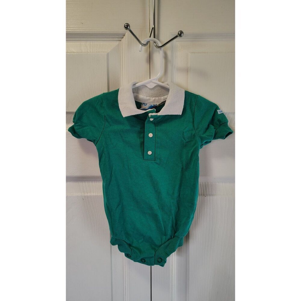 VTG Fisher Price Green White Collar One Piece 12M